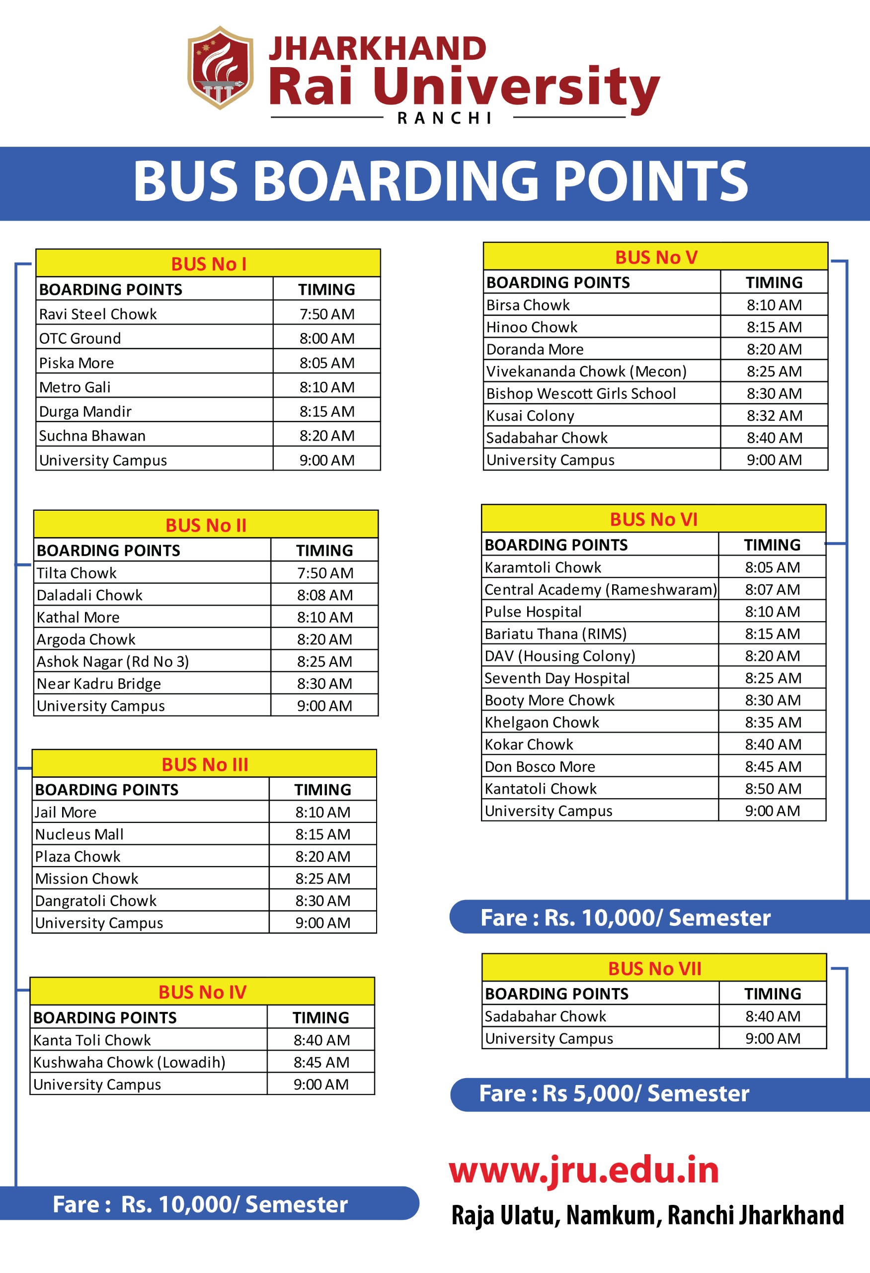 Bus Shift 1 Details